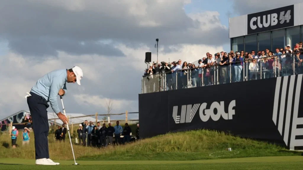 LIV Golf vs PGA Tour Rivalry Case Study LIV Golf players competing in an international tournament, symbolizing the league’s rivalry with the PGA Tour.